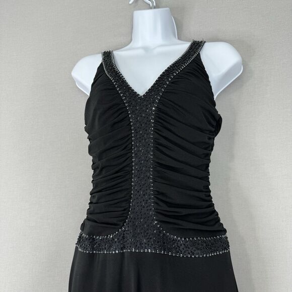 Vintage Laundry By Shelli Segal Womens Dress 0 Black Beaded Jersey Knit Maxi Y2K - Picture 2 of 15